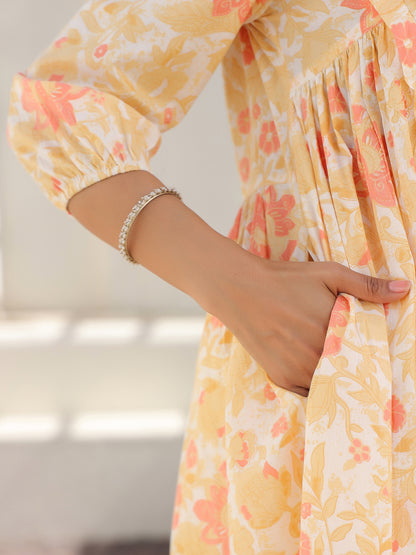 Janasya Light Cotton Floral A-Line Kurta - Distacart