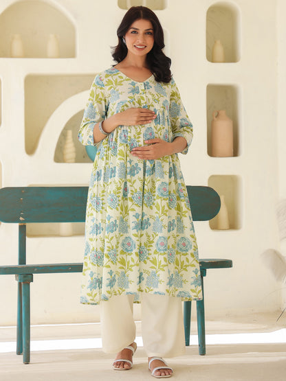 Janasya Light Cotton Floral A-Line Kurta - Distacart