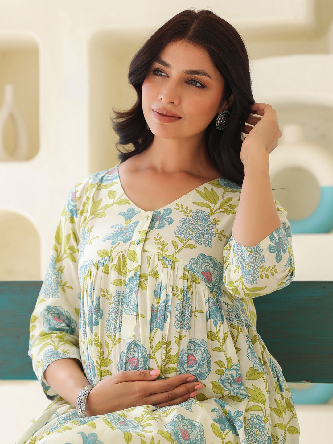 Janasya Light Cotton Floral A-Line Kurta