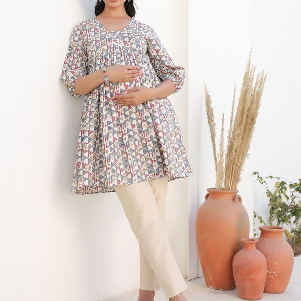 Janasya Light Cotton Geometric A-Line Tunic