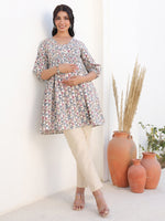 Thumbnail for Janasya Light Cotton Geometric A-Line Tunic