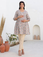Thumbnail for Janasya Light Cotton Geometric A-Line Tunic