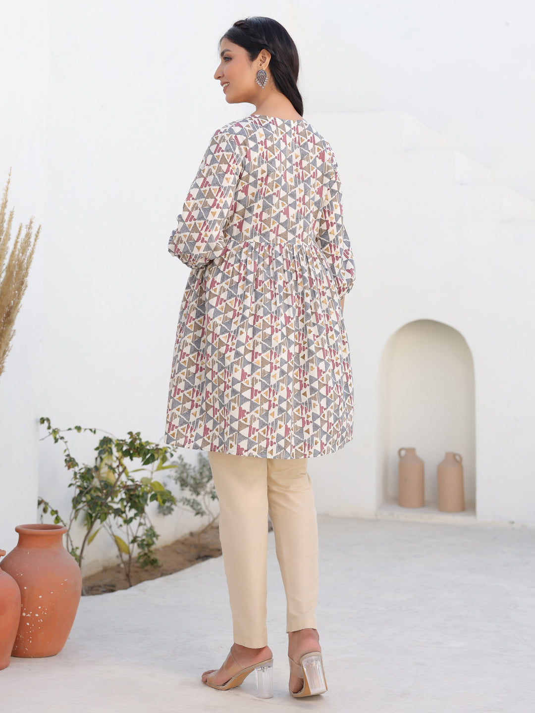 Janasya Light Cotton Geometric A-Line Tunic
