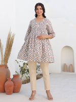 Thumbnail for Janasya Light Cotton Geometric A-Line Tunic