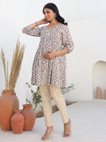 Thumbnail for Janasya Light Cotton Geometric A-Line Tunic