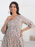 Thumbnail for Janasya Light Cotton Geometric A-Line Tunic