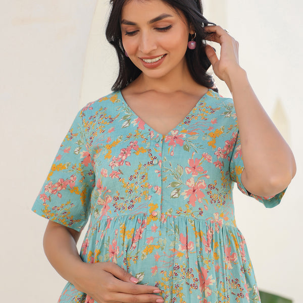 Janasya Bright Cotton Floral A-Line Tunic