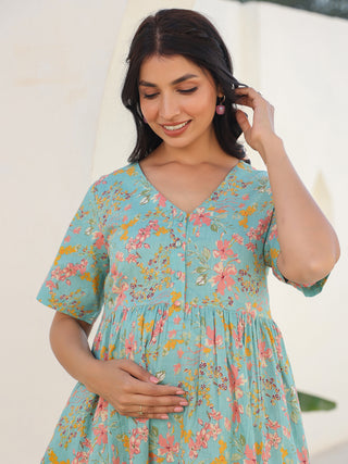 Janasya Bright Cotton Floral A-Line Tunic