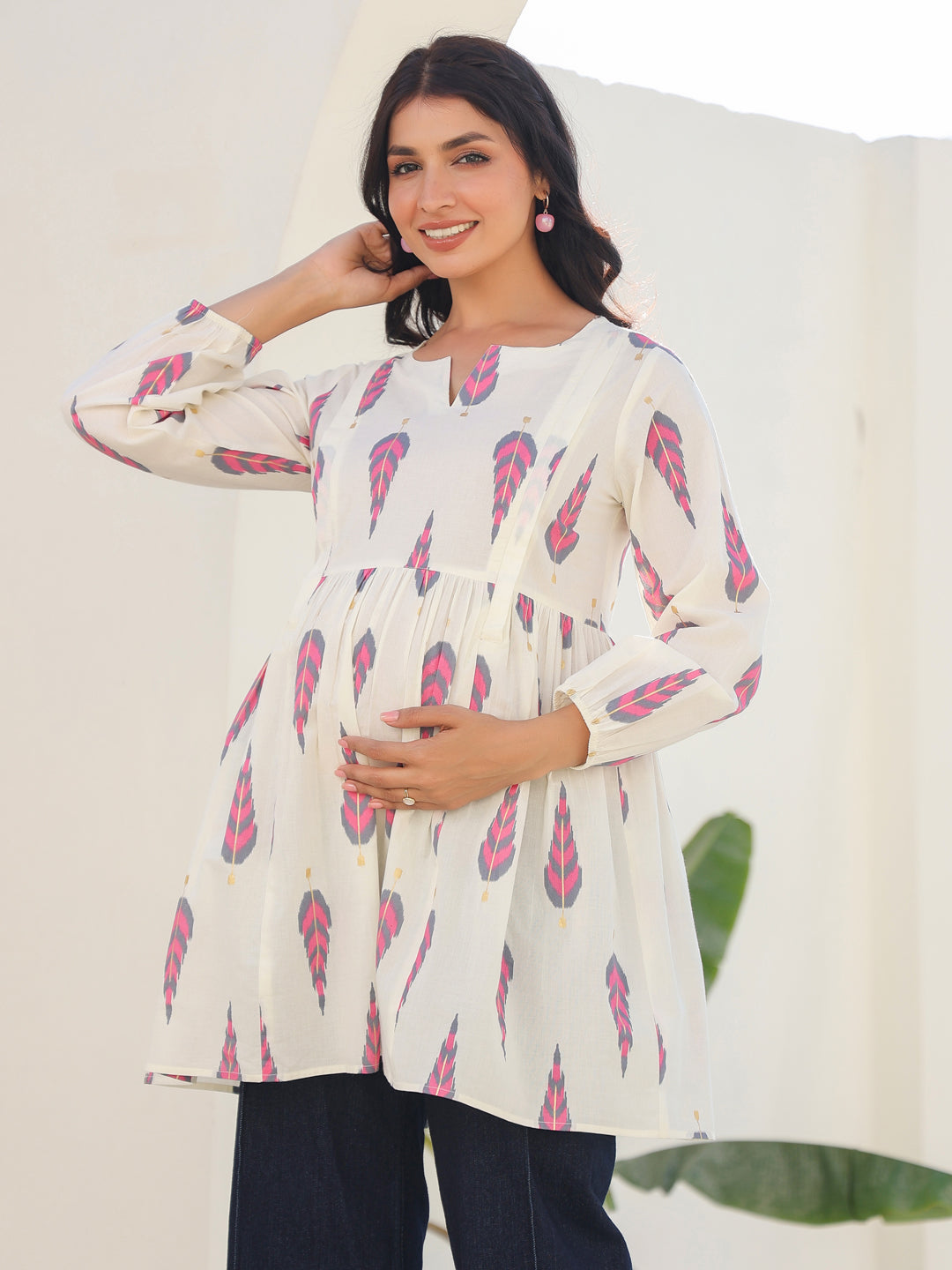 Janasya Light Cotton Ethnic Motifs A-Line Tunic