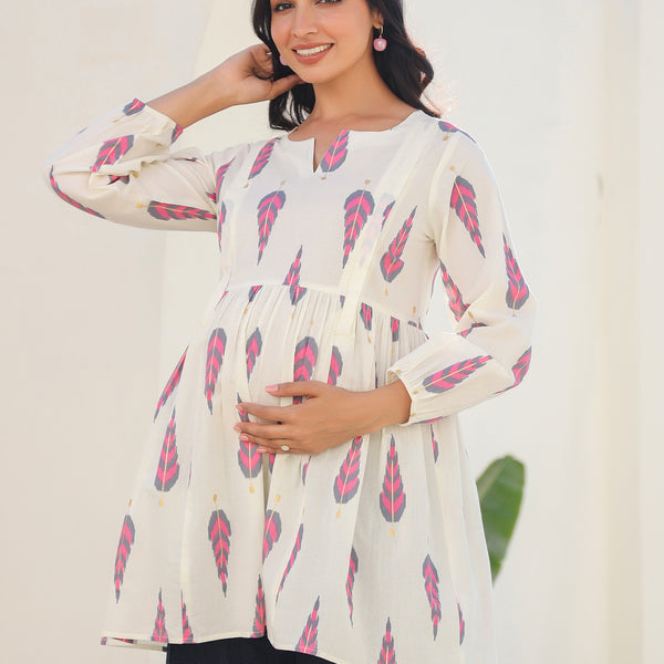 Janasya Light Cotton Ethnic Motifs A-Line Tunic