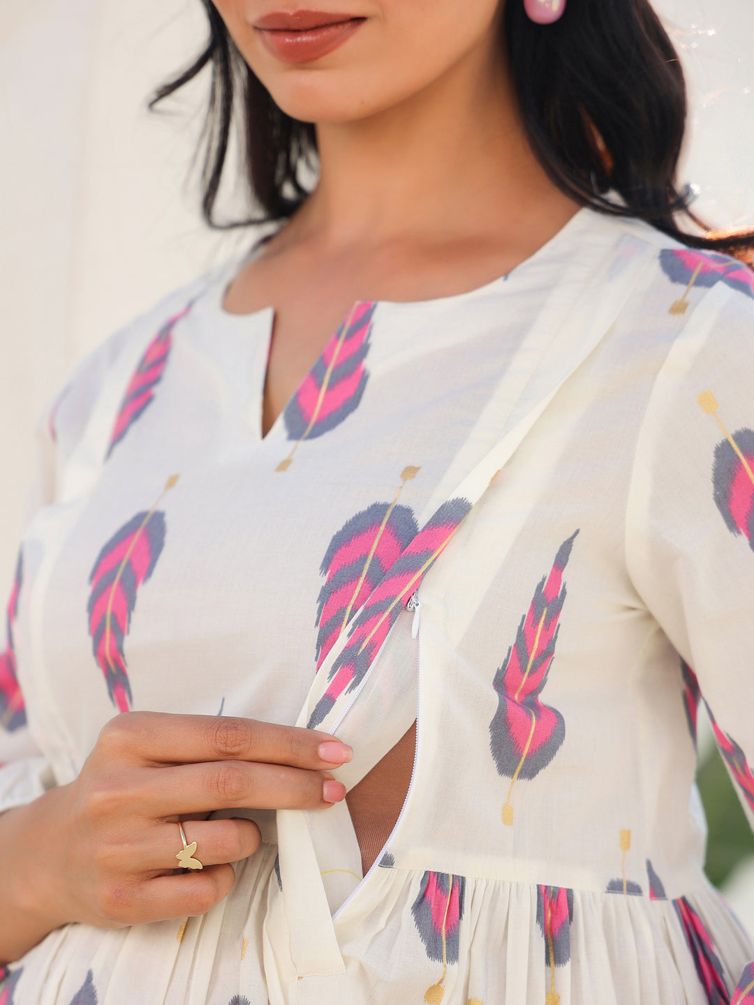 Janasya Light Cotton Ethnic Motifs A-Line Tunic