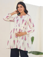 Thumbnail for Janasya Light Cotton Ethnic Motifs A-Line Tunic