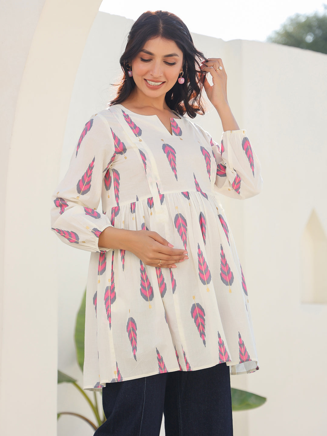 Janasya Light Cotton Ethnic Motifs A-Line Tunic