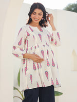 Thumbnail for Janasya Light Cotton Ethnic Motifs A-Line Tunic