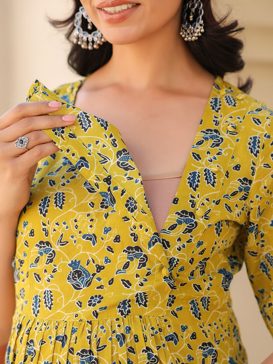 Janasya Bright Cotton Floral A-Line Top & Bottom Set