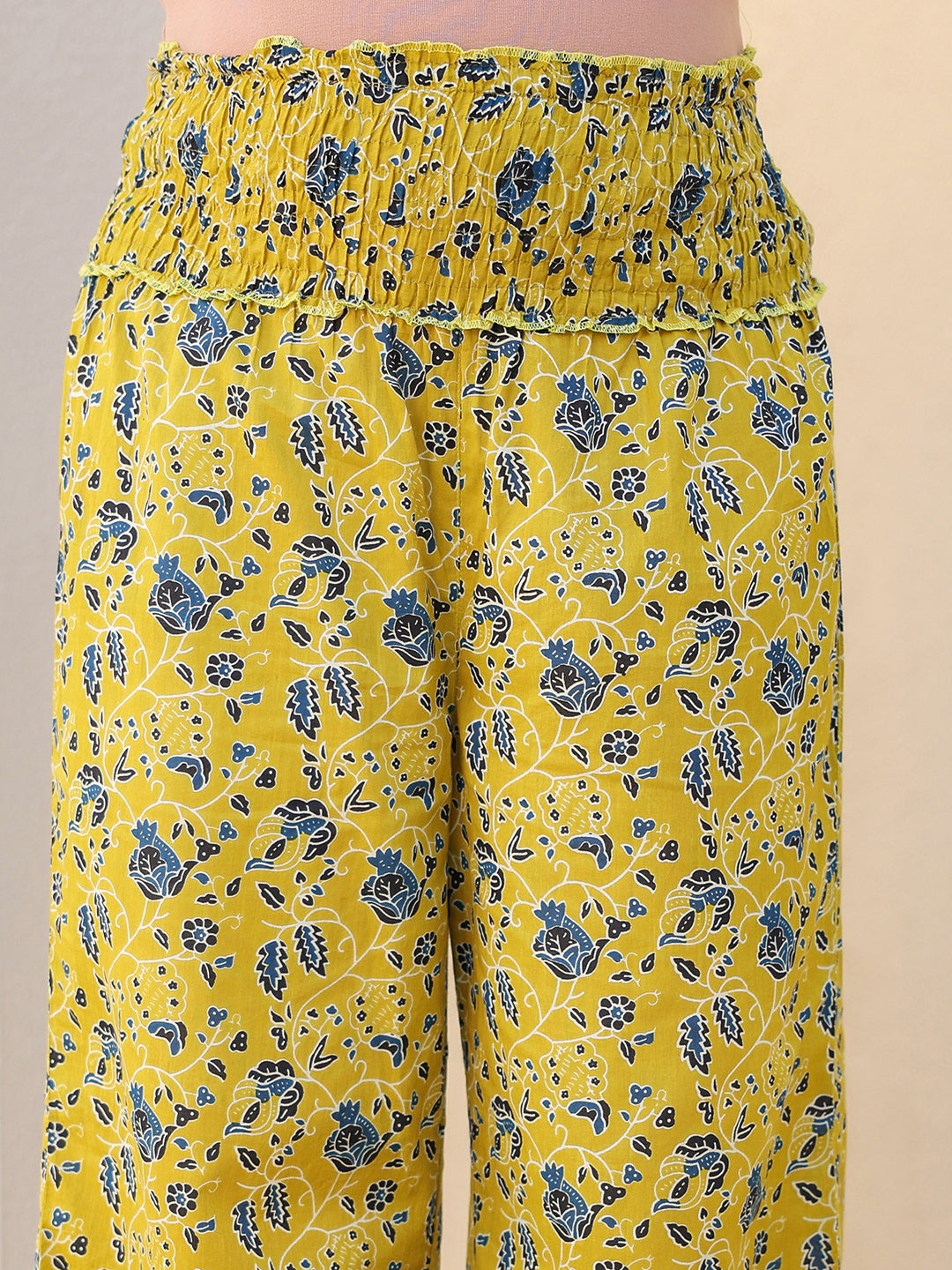 Janasya Bright Cotton Floral A-Line Top & Bottom Set
