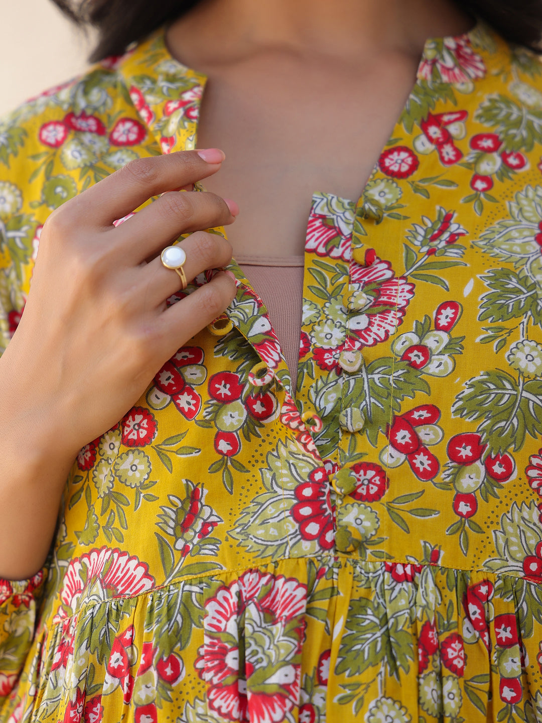 Janasya Bright Cotton Floral A-Line Kurta Set