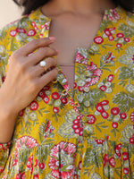Thumbnail for Janasya Bright Cotton Floral A-Line Kurta Set