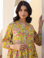 Thumbnail for Janasya Bright Cotton Floral A-Line Kurta Set
