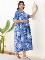 Thumbnail for Janasya Dark Cotton Tie & dye Gathered Dress