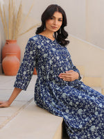 Thumbnail for Janasya Dark Cotton Floral Gathered Top & Bottom Set