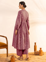 Thumbnail for Janasya Dark Cotton Ethnic Motifs A-Line Kurta Set