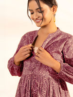 Thumbnail for Janasya Dark Cotton Ethnic Motifs A-Line Kurta Set