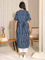 Thumbnail for Janasya Dark Cotton Geometric A-Line Kurta