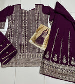 Thumbnail for Aarshi Fashions Wine Heavy Georgette Top, Skirt And Dupatta Indo Western Wedding Collection