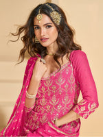 Thumbnail for Aarshi Fashions Pink Heavy Georgette Top, Skirt And Dupatta Indo Western Wedding Collection