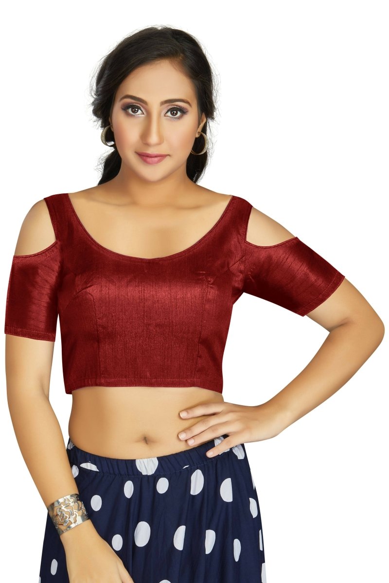 Aastha Fashion Women's Maroon Art Silk Cold Shoulder Sleeve Readymade Blouse - Distacart