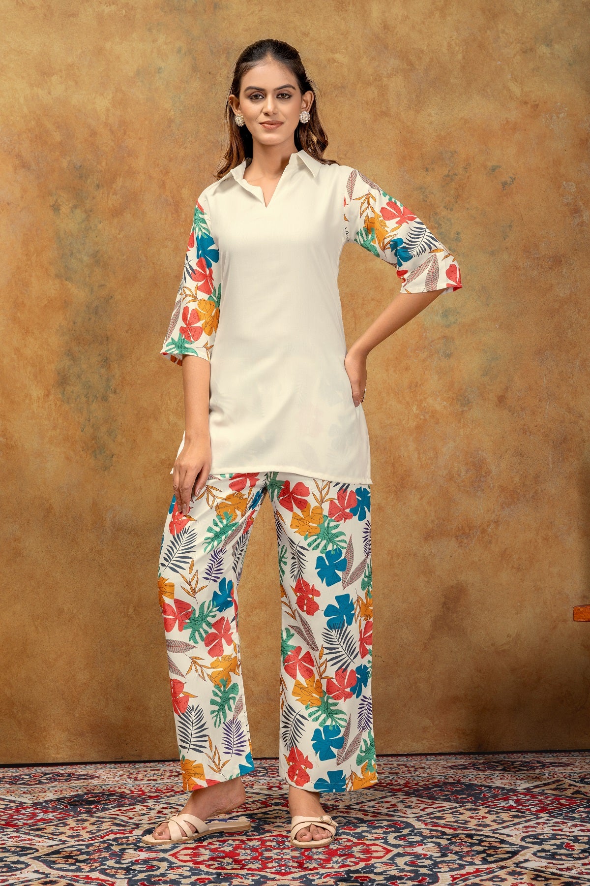 Dwija Fashion Tunic Top Cotton Blend Printed Multicolor Co-ord Set