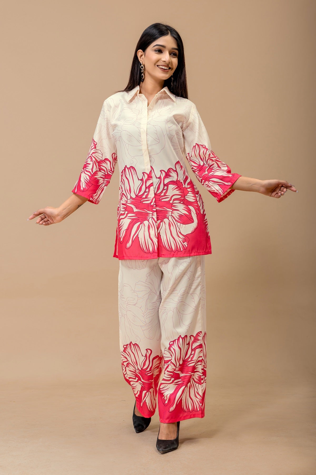 Dwija Fashion Tunic Top Cotton Blend Printed Red Co-ord Set