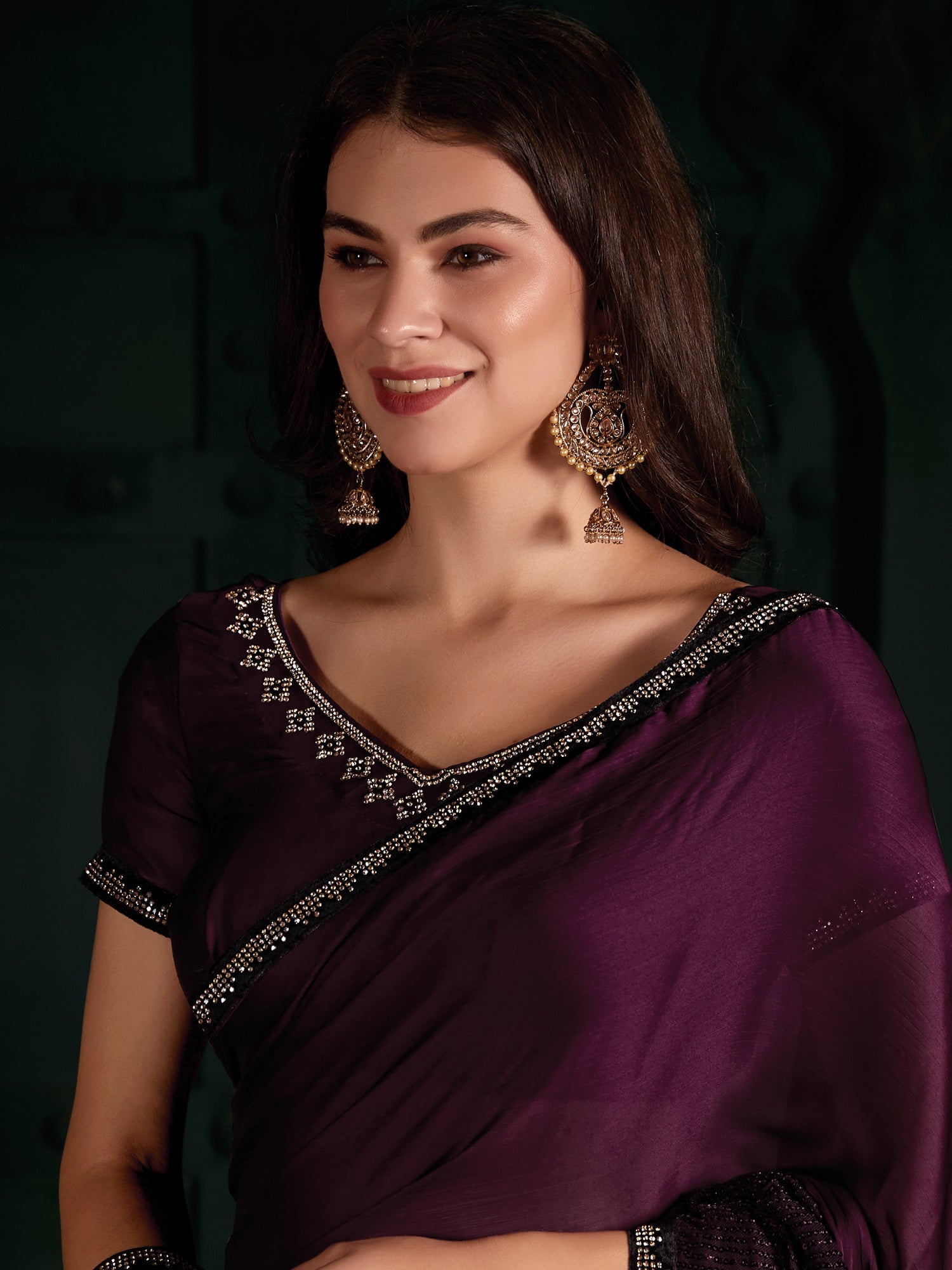 NOZ2TOZ Women's Chiffon Magenta Embellished Designer Saree With Blouse Piece - Distacart