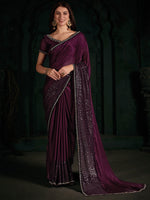 Thumbnail for NOZ2TOZ Women's Chiffon Magenta Embellished Designer Saree With Blouse Piece - Distacart