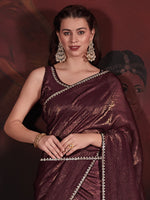 Thumbnail for NOZ2TOZ Women's Viscose Silk Burgundy Embellished Designer Saree With Blouse Piece - Distacart