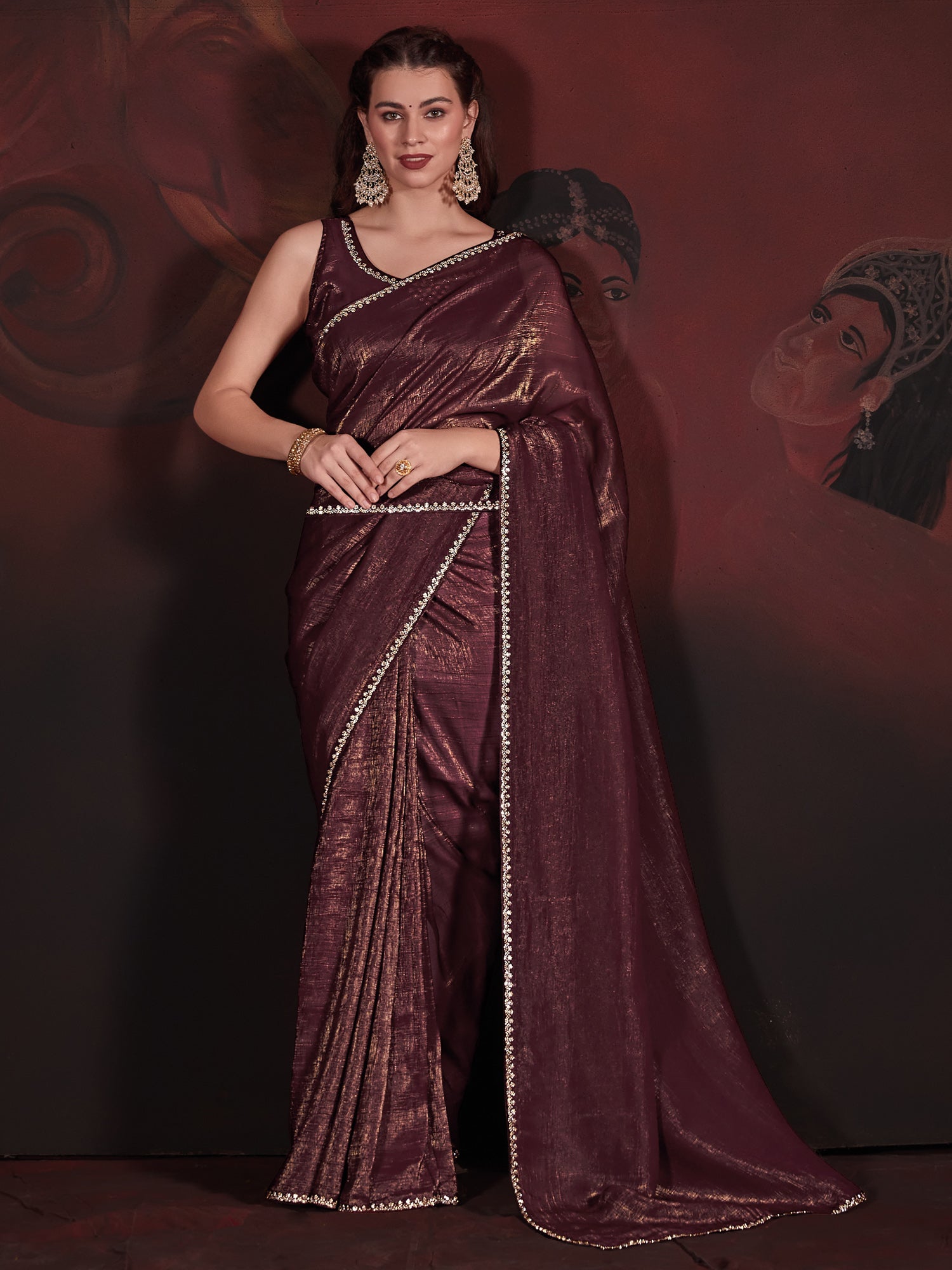 NOZ2TOZ Women's Viscose Silk Burgundy Embellished Designer Saree With Blouse Piece - Distacart