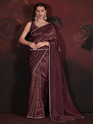 NOZ2TOZ Women's Viscose Silk Burgundy Embellished Designer Saree With Blouse Piece - Distacart