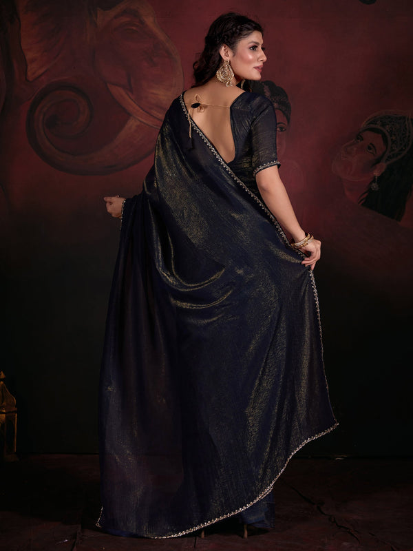 NOZ2TOZ Women's Viscose Silk Navy Blue Embellished Designer Saree With Blouse Piece - Distacart