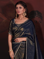 Thumbnail for NOZ2TOZ Women's Viscose Silk Navy Blue Embellished Designer Saree With Blouse Piece - Distacart