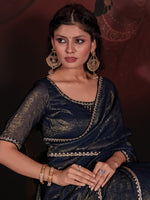 Thumbnail for NOZ2TOZ Women's Viscose Silk Navy Blue Embellished Designer Saree With Blouse Piece - Distacart
