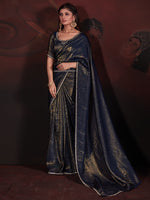 Thumbnail for NOZ2TOZ Women's Viscose Silk Navy Blue Embellished Designer Saree With Blouse Piece - Distacart