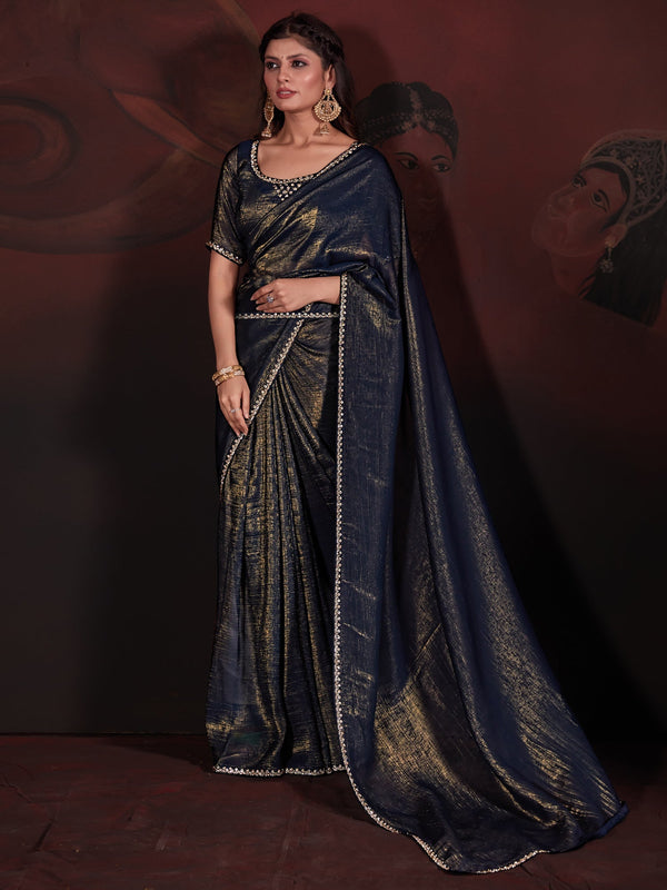 NOZ2TOZ Women's Viscose Silk Navy Blue Embellished Designer Saree With Blouse Piece - Distacart