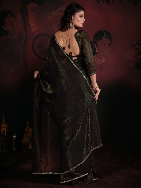 NOZ2TOZ Women's Viscose Silk Olive Embellished Designer Saree With Blouse Piece - Distacart