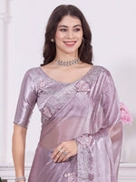 Thumbnail for NOZ2TOZ Women's Organza Mauve Embellished Designer Saree With Blouse Piece - Distacart