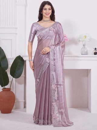 NOZ2TOZ Women's Organza Mauve Embellished Designer Saree With Blouse Piece - Distacart