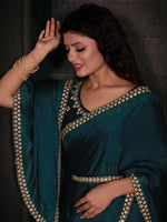 Thumbnail for NOZ2TOZ Women's Satin Silk Teal green Embellished Designer Saree With Blouse Piece - Distacart