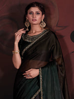 Thumbnail for NOZ2TOZ Women's Organza Dark Green Embellished Designer Saree With Blouse Piece - Distacart