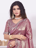 Thumbnail for NOZ2TOZ Women's Organza Burgundy Embellished Designer Saree With Blouse Piece - Distacart