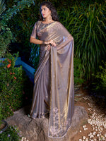 Thumbnail for NOZ2TOZ Women's Pure Chiffon Gold Embellished Designer Saree With Blouse Piece - Distacart
